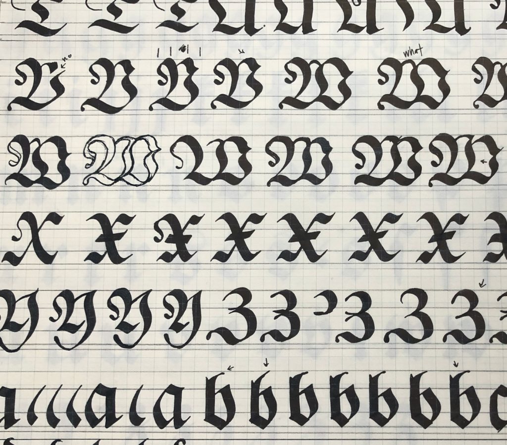 ink writings of some uppercase letters